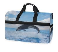 Jumping Killer Whale Seascape con oceano Waters Travel Bag per uomini, donne, ragazzi, ragazze, adolescenti, borsa da palestra oversize con scomparto per scarpe durante la notte, fine settimana, yoga,