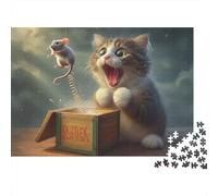 Jumping Mouse Surprise Puzzle Da 1000 Pezzi Surprised Cat in Cartone Per Bambini 12+ Adolescenti Educativo Allenare La Mente Tempo Libero Interlocking 70x50cm/1000pcs