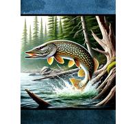 Jumping Northern Pike Novelty Notebook: 8.5" X 11" 140 Pages Wide Ruled Paperback
