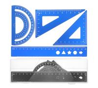 JUMPLAWN 8 Pezzi Set Geometrico da Disegno in Lega di Alluminio Righello | Include Righelli Diritti, Squadre e Goniometri Trasparenti, Letture Chiare, Scatola per Aula e Ufficio