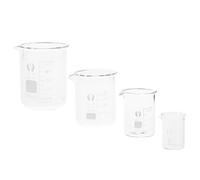 JUMPLAWN Set 4 Becher Graduati in Vetro da Laboratorio 10ml 25ml 50ml 100ml, Resistente Alte Temperature, Base Antiscivolo, Misurini Precisi per Ricerca Scientifica e Cucina