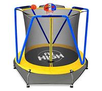Jumpoo - Trampolino elastico per bambini da 170cm indoor/outdoor tappeto elastico completo di rete di sicurezza, morbido pad imbottito e canestro - Carico max 55kg