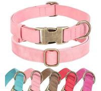 Jumpress Collare per cani in morbida pelle, per cani di taglia piccola, media e grande, resistente, con fibbia in metallo a sgancio rapido, durevole e regolabile, per cani di piccola taglia (rosa, S)