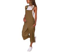 Jumpsuit Donna Elegante, Donna Sciolto Tuta Cinghia Pantaloni con Pettorina Pantaloni da Allenamento Casual Donna Salopette Lunga Elegante Cotone Moda Tasche Ufficio (Marrone, M)