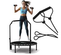 Jumpzylla Trampolino fitness da 101,6 cm o 121,9 cm, mini trampolino pieghevole per adulti con manico regolabile, resistente, silenzioso, attrezzatura per esercizi a basso impatto, per allenamenti al