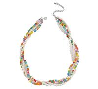 Jumwrit Collana girocollo con perle a strati bohémien, vintage, multi filo, collana con perline dorate italiane, collana con perline colorate per le donne