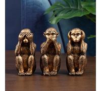 Jumyee Set di 3 statue di scimmie della saggezza, non sentire il male, non vedere il male, non parlare del male, decorazione per la casa, ufficio, statuette della giungla, regalo (bronzo)