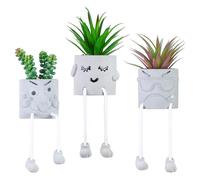 Jun-Saxifragelec Artificialplant Succulents in Cement Pots with Hanging Leg, Kitchen Shelf Decoration, Bathroom Mini Plants Decor, Shelf Decor Accents, Office Wall Decoration (3 pezzi/B)
