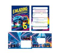 JuNa-Experten 12 biglietti di invito con 12 buste per il 6° compleanno dei bambini, bambini, auto, mostro, camion, fantastici inviti colorati per sesto compleanno, inviti di compleanno per bambini