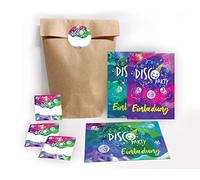 JuNa-Experten 12 biglietti d'invito (6 x verde, 6 x rosa) per feste di compleanno per bambini, ragazze, ragazzi, discoteca, incl. 12 buste, 12 sacchetti naturali, 12 adesivi