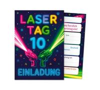 JuNa-Experten 12 biglietti d'invito per il 10° compleanno dei bambini, per la festa del laser, per bambini, per il decimo compleanno, per il giorno del laser