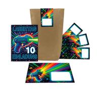 JuNa-Experten 12 biglietti d'invito per il 10° compleanno dei bambini, per la festa del laser, per il decimo compleanno, per ragazzi e ragazze, con 12 buste, 12 sacchetti regalo, 12 adesivi