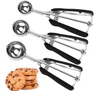 JUNADAEL J Set di 3 palette per biscotti, 1 cucchiaio/2 cucchiaio/3 cucchiai, manico nero, per biscotti, cupcake, muffin, gelati, tartufi