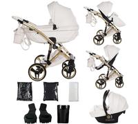 Junama Passeggino Candy 2in1 3in1 4in1 (02 - white e oro, 3in1 con seggiolino auto)