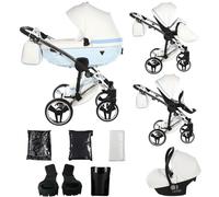 Junama Passeggino Candy White 2in1 3in1 4in1 (02 - bianco e blu, 3in1 con seggiolino auto)