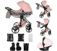 Junama Passeggino Diamond Hand Craft Glitter 2in1 3in1 4in1 (01 - albicocca e argento, 3in1 con seggiolino auto)