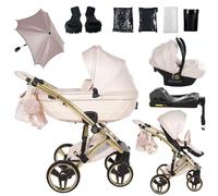Junama Passeggino TRIO Candy Premium 01 Rosa e Oro - 2in1 3in1 4in1 + ombrellino (4 in 1 con Base ISOFIX)