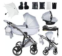 Junama Passeggino TRIO Candy Premium 03 Blu e Argento - 2in1 3in1 4in1 + ombrellino (4 in 1 con Base ISOFIX)