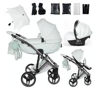 Junama Passeggino TRIO Candy Premium 04 Menta e Argento - 2in1 3in1 4in1 + ombrellino (3 in 1 con Seggiolino Auto)