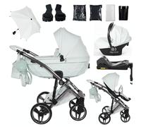 Junama Passeggino TRIO Candy Premium 04 Menta e Argento - 2in1 3in1 4in1 + ombrellino (4 in 1 con Base ISOFIX)