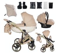 Junama Passeggino TRIO Candy Premium 05 Beige e Oro - 2in1 3in1 4in1 + ombrellino (3 in 1 con Seggiolino Auto)