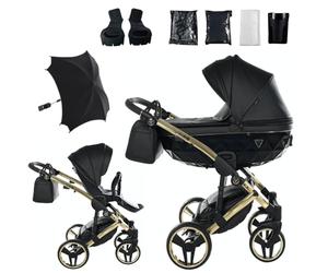 Junama Passeggino TRIO Diamond Fluo 04 Nero e Oro - 2in1 3in1 4in1 + ombrellino (2 in 1 con Adattatori)
