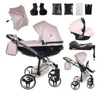 Junama Passeggino TRIO Diamond Fluo 06 Rosa e Argento - 2in1 3in1 4in1 + ombrellino (4 in 1 con Base ISOFIX)