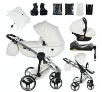Junama Passeggino TRIO Diamond Fluo Individual 15 Bianco e Argento - 2in1 3in1 4in1 + ombrellino (4 in 1 con Base ISOFIX)