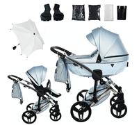 Junama Passeggino TRIO Diamond S Class 10 Azurro e Argento - 2in1 3in1 4in1 + ombrellino (2 in 1 con Adattatori)