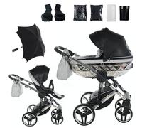 Junama Passeggino TRIO Hand Craft Glitter 03 Nero e Argento - 2in1 3in1 4in1 + ombrellino (2 in 1 con Adattatori)