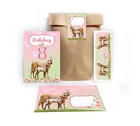 Junapack 12 biglietti d'invito per l'8° compleanno dei bambini, 8° compleanno, ragazza, cavallo con puledro con unicorno, incl. 12 buste, 12 sacchetti/natura, 12 adesivi, 12 segnalibri