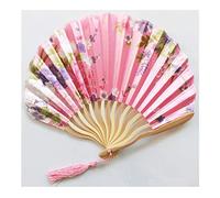 Junchen&Zhang Signora in possesso di Un ventaglio a Forma di Conchiglia, Pieghevole, Portatile,Ventaglio Giapponese Vintage in Tessuto di Seta,con Borsa (Rosa)