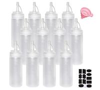 Juncture Bottiglia Squeeze di Plastica, 12pcs 200ml Bottiglia per Squeeze con Tappi, Trasparente Condimento Dispenser - a Prova di Perdite e Senza BPA, per Ketchup, Mayo, Olio d'oliva