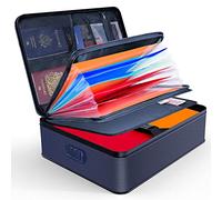 JUNDUN Organizer per documenti ignifugo con serratura, contenitore per documenti con 7 scomparti, organizer per documenti, portadocumenti, portadocumenti portatile, per documenti importanti, file (blu