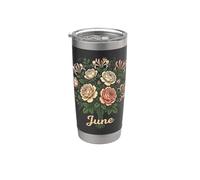 June Birth Flower Rose & Honeysuckle Floral Cute Birthday Bicchiere termico in acciaio inox doppia parete