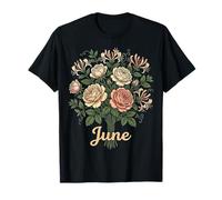 June Birth Flower Rose & Honeysuckle Floral Cute Birthday Maglietta