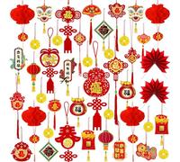 JUNEBRUSHS 2023 decorazioni per Capodanno cinese, 35 pezzi con nodo cinese rosso, ornamenti da appendere per Capodanno, casa, ufficio, auto, albero, festival di primavera, decorazioni per feste cinesi