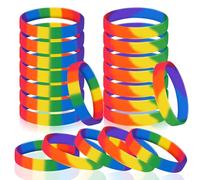 JUNEBRUSHS 24 braccialetti in silicone Gay Pride LGBT arcobaleno braccialetti in gomma per sfilate, decorazioni per feste, accessori (6 colori, 12 colori)