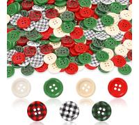 JUNEBRUSHS 260 bottoni natalizi in legno a 4 fori, rotondi, in legno, per calza di Natale, decorativi, fai da te, cucito, progetti fatti a mano, 2,3 cm, rosso, verde, bianco