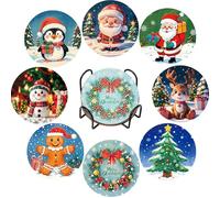 JUNEBRUSHS Diamond Art Painting - Set di 8 sottobicchieri natalizi con supporto per diamante, per adulti, regalo di Natale per tazze, bicchieri da vino