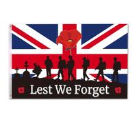 JUNEBRUSHS Grande bandiera britannica della memoria con occhielli, 1,5 x | Lest We Forget - Bandiera commemorativa, occhielli antiruggine, facile da appendere, per commemorazioni del giorno della