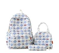 Junerain Borsa for la scuola floreale con borsa da pranzo/borsa for laptop in nylon (azzurro)
