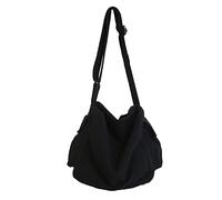 Junerain Borse a tracolla in tela for uomo e donna, in morbida tela tinta unita, for viaggi casual, studenti, borse for la scuola, borse multiple in tela, street tote, Nero, 29CM*25CM*22CM