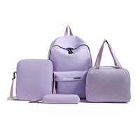 Junerain Set di 4 Zaini per la Scuola per Bambini con Borsa per il Pranzo, Borsa a Tracolla e Astuccio per le Matite, Set di Zaini per la Scuola con Estetica Semplice per Adolescenti Ragazze