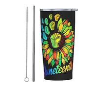 Juneteenth 19 giugno 1865 African American Black Freedom Celebration Bicchiere sottile in acciaio inossidabile da viaggio Tazza da caffè isolata da 20 Oz con coperchio a prova di schizzi, cannuccia e