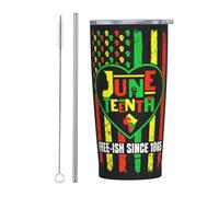 Juneteenth African American Black Liberation Free-Ish Since 1865 Celebration Freedom Bicchiere sottile in acciaio inossidabile da viaggio Tazza da caffè isolata da 20 Oz con coperchio a prova di spru