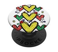 Juneteenth Graphic For Black Women Red Yellow Green Heart PopSockets PopGrip Adesivo