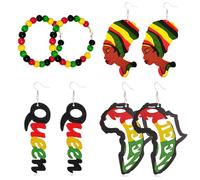 Juneteenth - Orecchini pendenti da donna con mappa africana, in legno africano, orecchini pendenti a forma di regina nera, orecchini della storia di Juneteenth, set di gioielli ispirati a Juneteenth