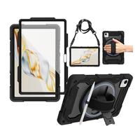 Junfire Custodia antiurto per Honor Pad X9a 11,5 pollici 2025, custodia protettiva Armatura robusta con Protettivo schermo, supporto girevole a 360°, cinturino da polso e tracolla - Nero