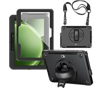Junfire Custodia robusta per Galaxy Tab Active 5 Pro/Tab Active 4 Pro (10,1 pollici) 2025/2022, Custodia antiurto con Pellicola, supporto girevole, cinghia da polso, tracolla e portapenne-Nero